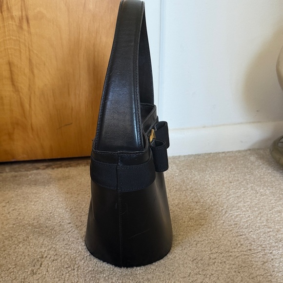 Vintage Salvatore Ferragamo Black Leather Bucket Bag with Gold Accent - Picture 6 of 10